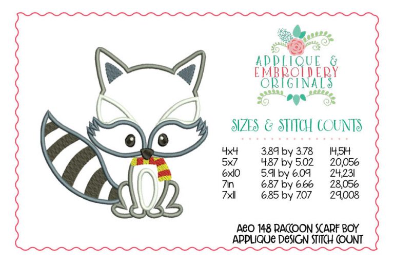 148 Raccoon Scarf Boy Applique Design - Image 2
