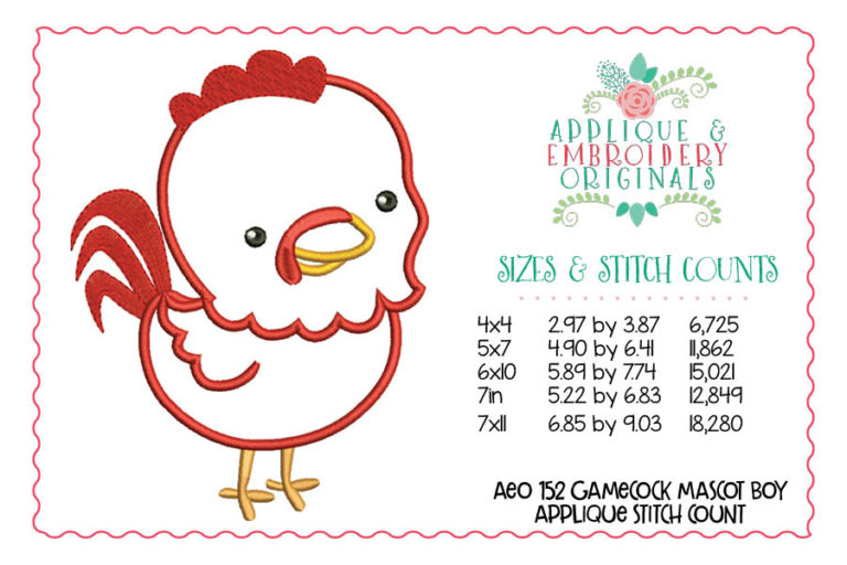152 Gamecock Mascot Boy Applique Design - Image 2