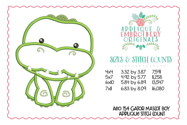 154 Gator Mascot Boy Applique Design - Image 2