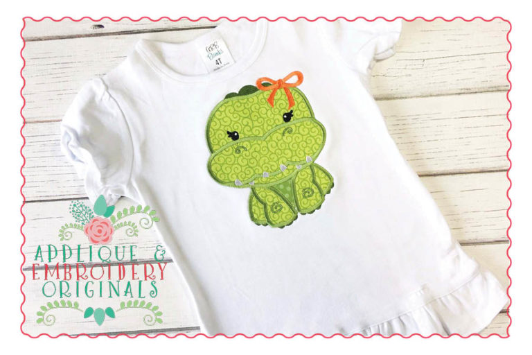 155 Gator Mascot Girl Bow Applique Design - Image 2