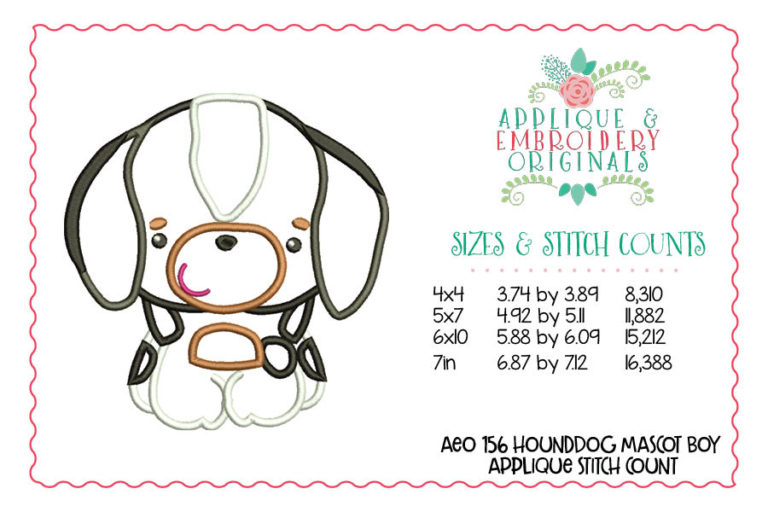156 Hound Dog Mascot Boy Applique Design - Image 2