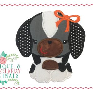 157 Hound Dog Mascot Girl Bow Applique Design