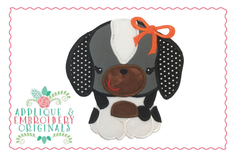 157 Hound Dog Mascot Girl Bow Applique Design