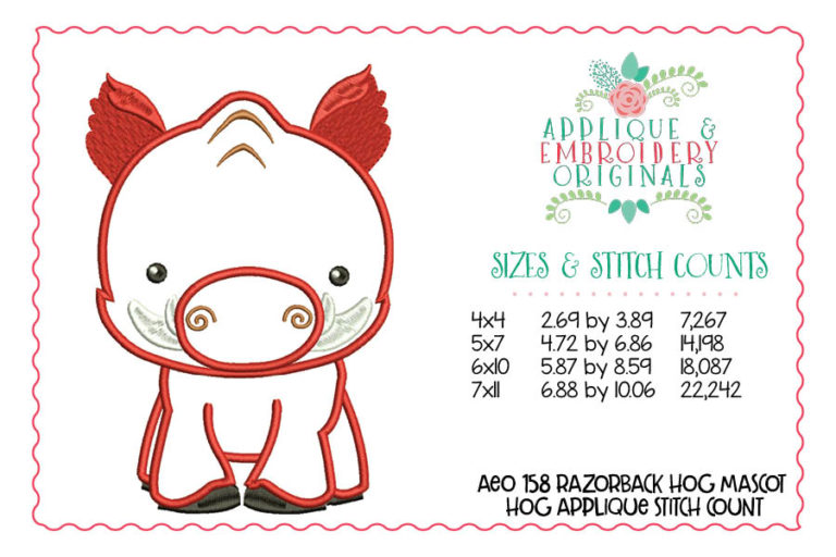 158 Razorback Hog Mascot Boy Applique Design - Image 2