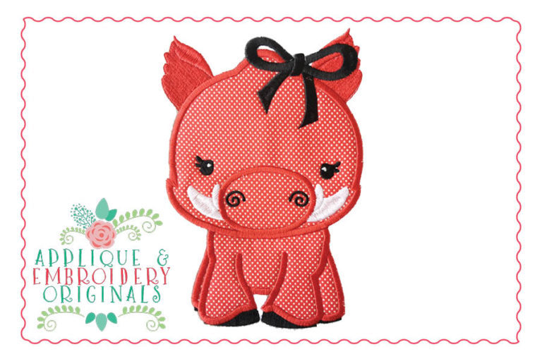159 Razorback Hog Mascot Girl Applique Design