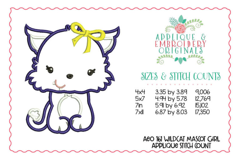 161 Wildcat Mascot Girl Applique Design - Image 2