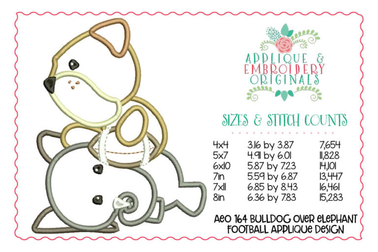 165 Elephant Over Bulldog Football Applique Design - Image 2