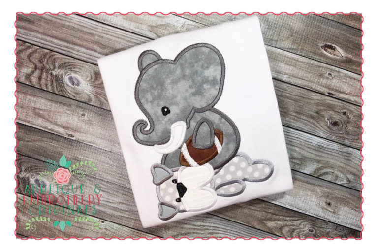 165 Elephant Over Bulldog Football Applique Design