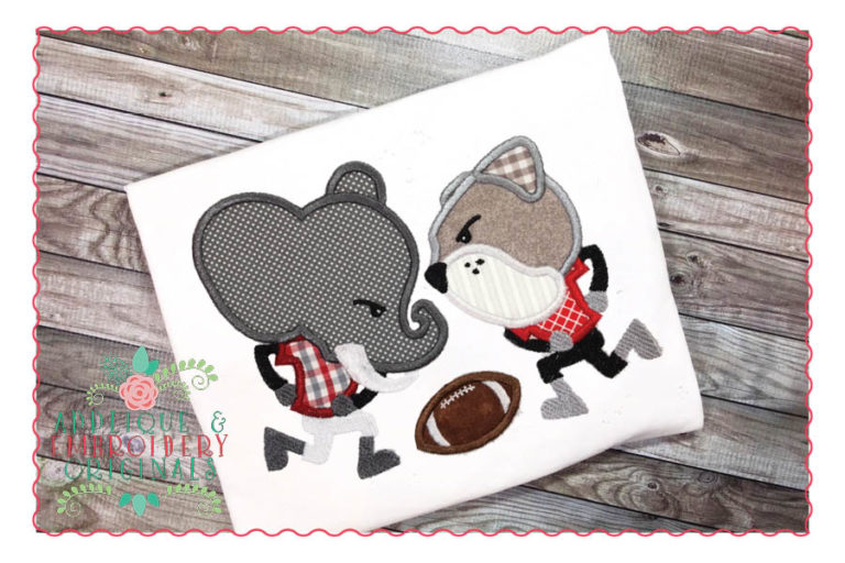 166 Elephant vs Bulldog Football Rival Fight Applique Design