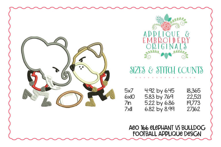 166 Elephant vs Bulldog Football Rival Fight Applique Design - Image 2