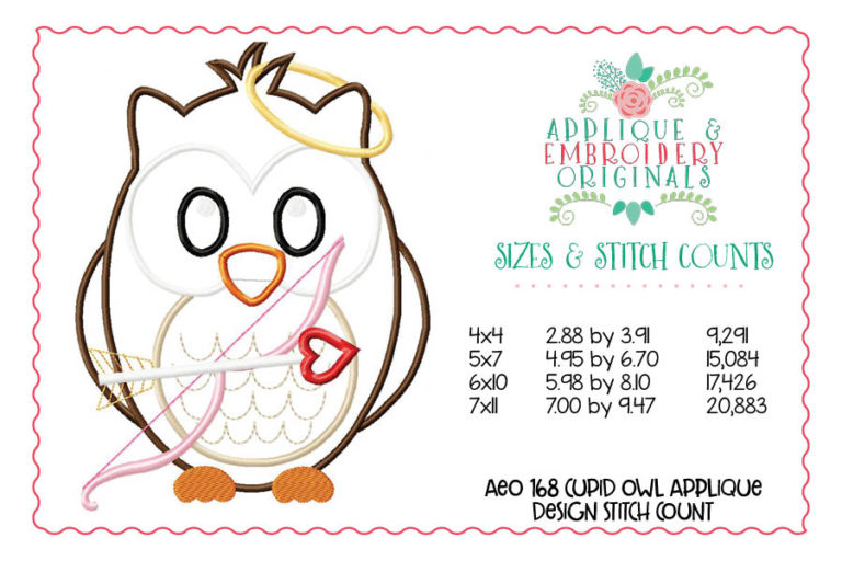 168 Cupid Owl Applique Design - Image 2