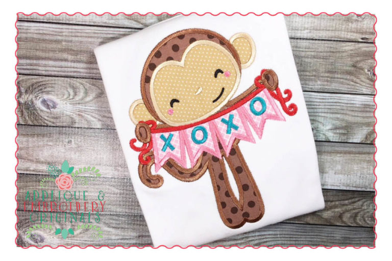171 Monkey with XOXO Banner Applique Design