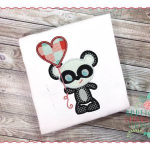 175 Panda with Heart Balloon Applique Design