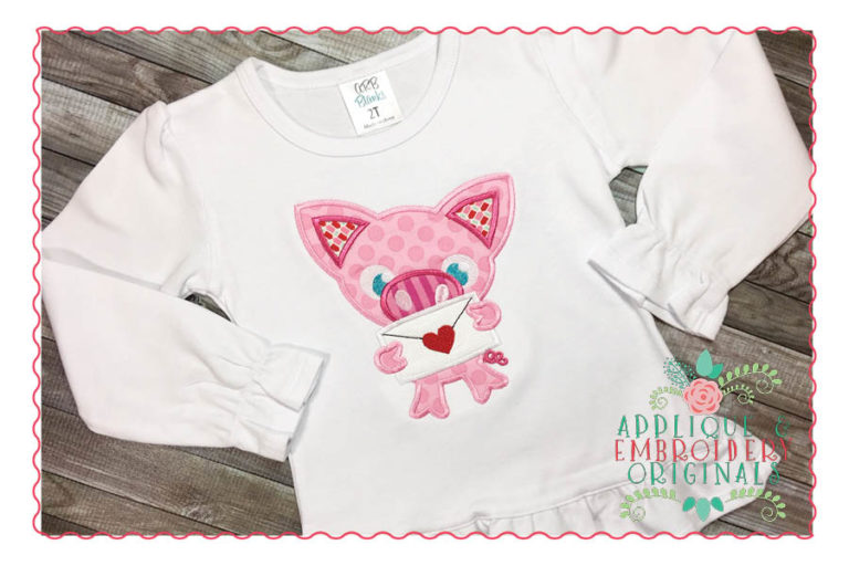 180 Pig with Valentine Letter Applique Design - Image 2