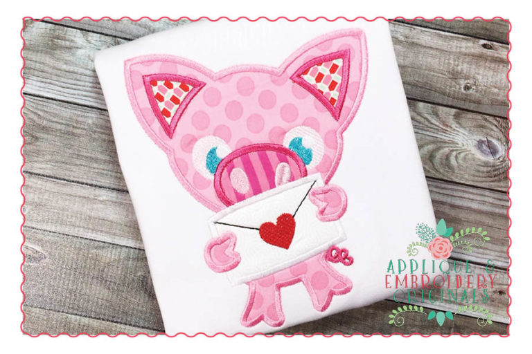 180 Pig with Valentine Letter Applique Design