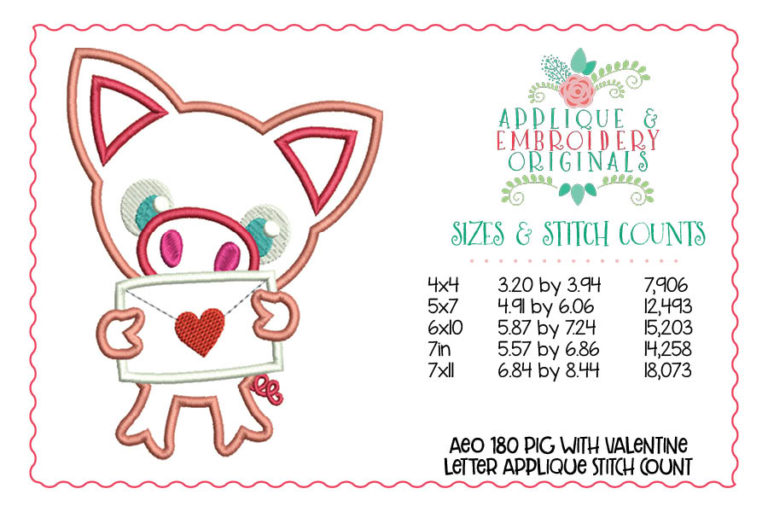 180 Pig with Valentine Letter Applique Design - Image 3