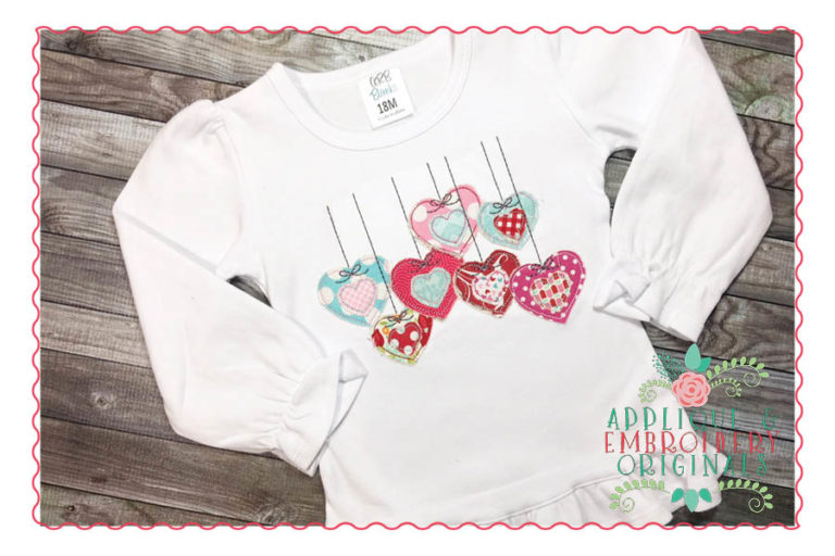 185 Hanging Hearts with Bean Stitch Applique Design - Image 3