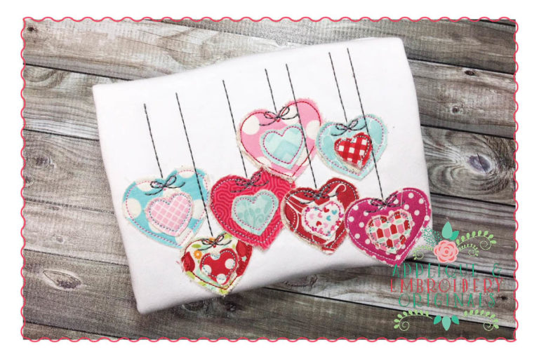 185 Hanging Hearts with Bean Stitch Applique Design