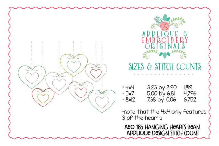 185 Hanging Hearts with Bean Stitch Applique Design - Image 4