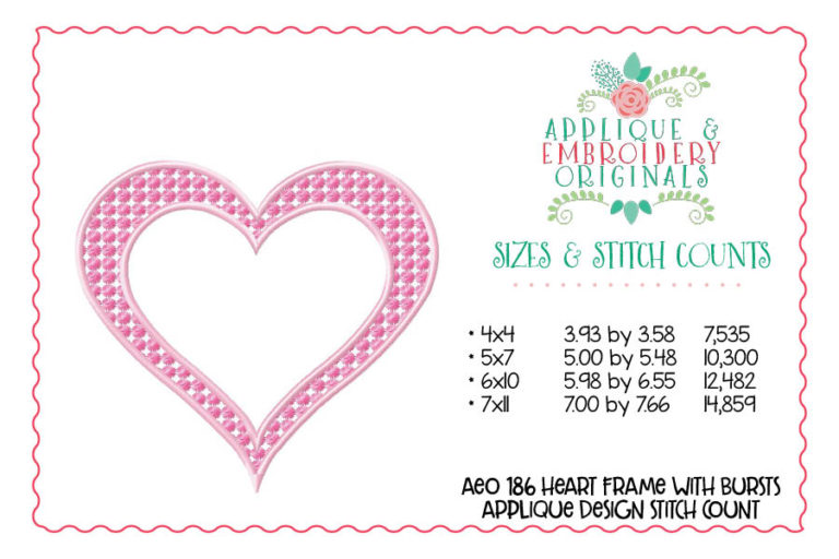 186 Heart Frame with Bursts Applique Design - Image 2