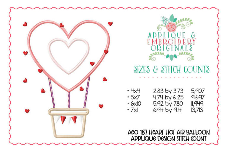 187 Heart Hot Air Balloon Banner Applique Design - Image 2