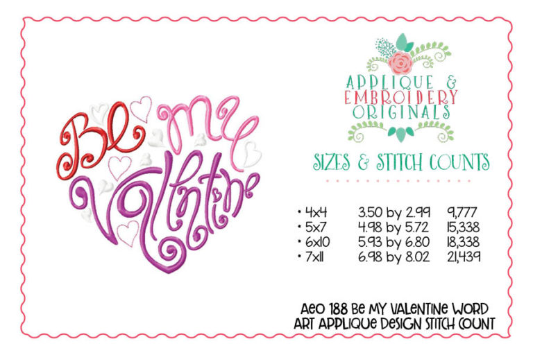 188 Be My Valentine Embroidery Applique Design - Image 3