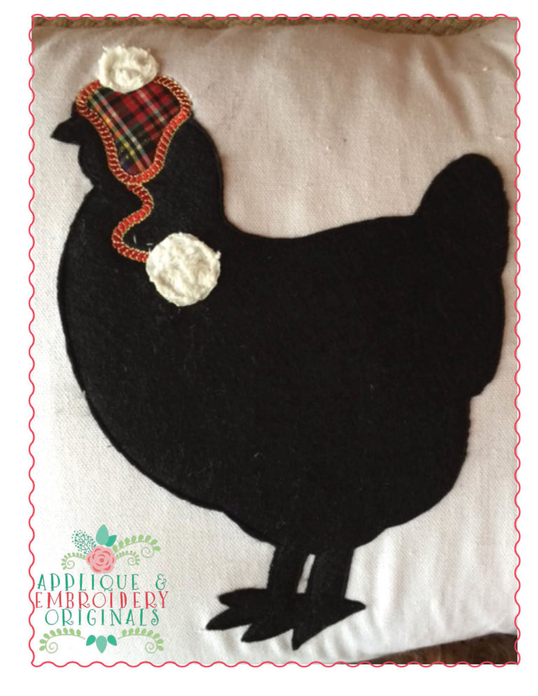 189 Chicken Silhouette with Hat Toboggan Applique Design - Image 2