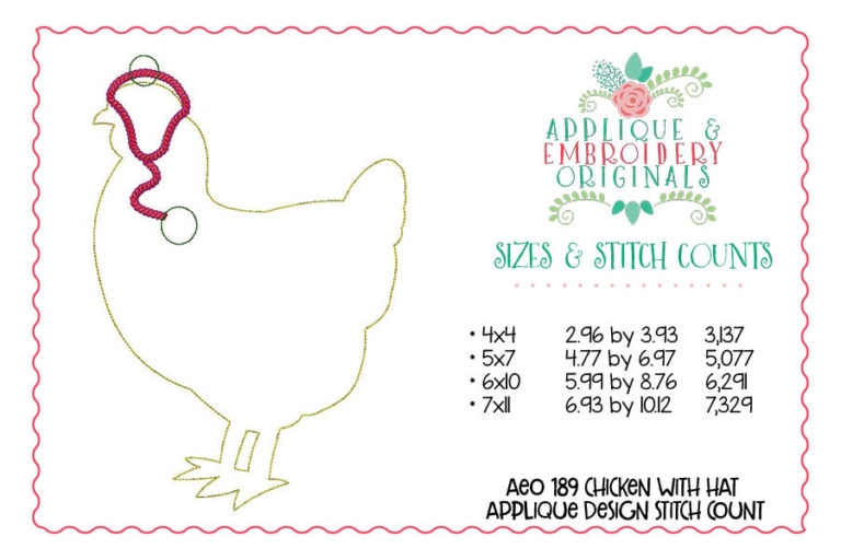 189 Chicken Silhouette with Hat Toboggan Applique Design - Image 3