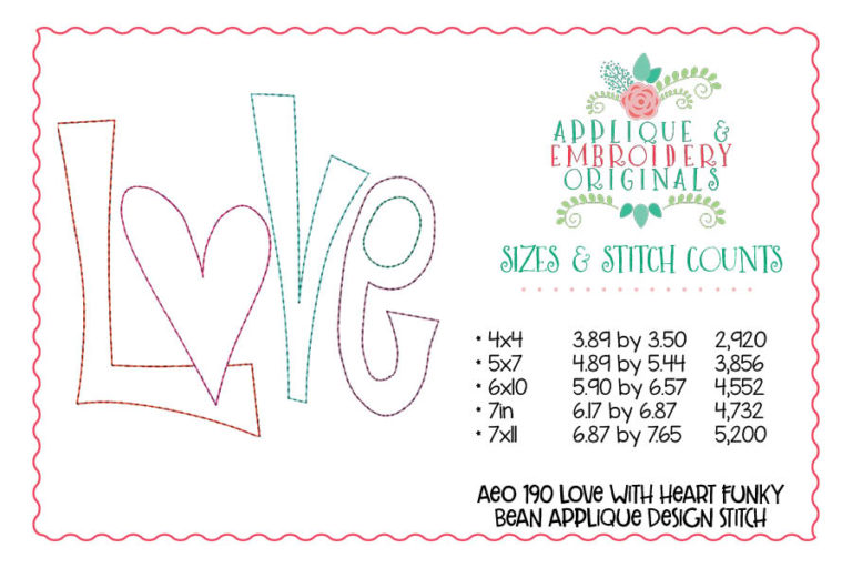 190 Love with Heart Funky Bean Applique Design - Image 3