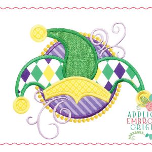 193 Jesters Mardi Gras Hat Patch Swirls Applique Design