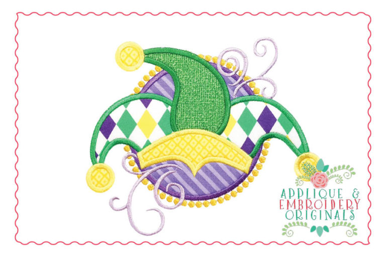 193 Jesters Mardi Gras Hat Patch Swirls Applique Design