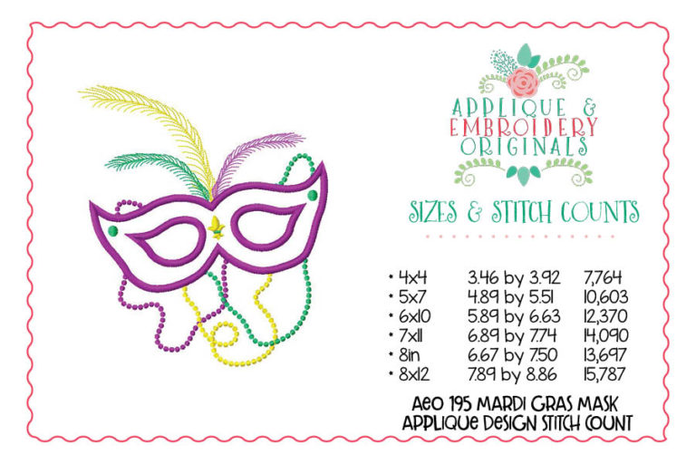 195 Mardi Gras Mask and Beads Applique Design - Image 2