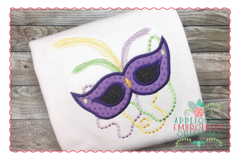 195 Mardi Gras Mask and Beads Applique Design