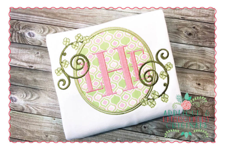 203 Shamrock Swirls Monogram Frame Applique Design