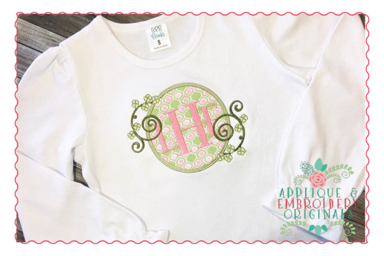 203 Shamrock Swirls Monogram Frame Applique Design - Image 2