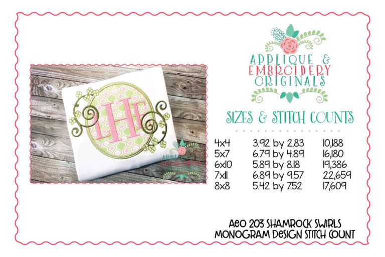 203 Shamrock Swirls Monogram Frame Applique Design - Image 3