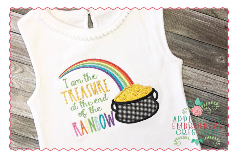 204 Treasure at End of Rainbow Pot Gold Applique Design - Image 2