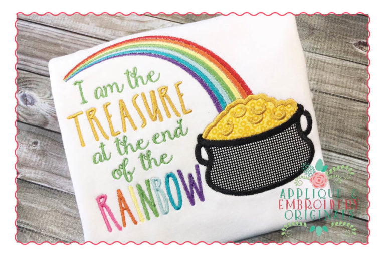 204 Treasure at End of Rainbow Pot Gold Applique Design