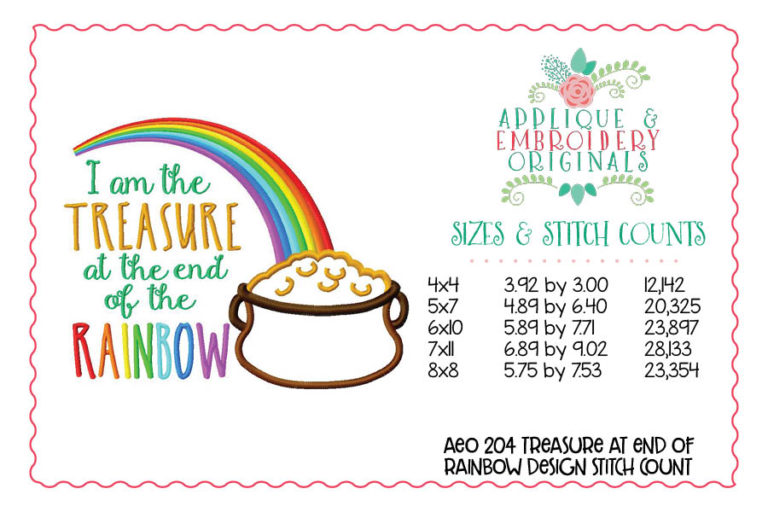 204 Treasure at End of Rainbow Pot Gold Applique Design - Image 3