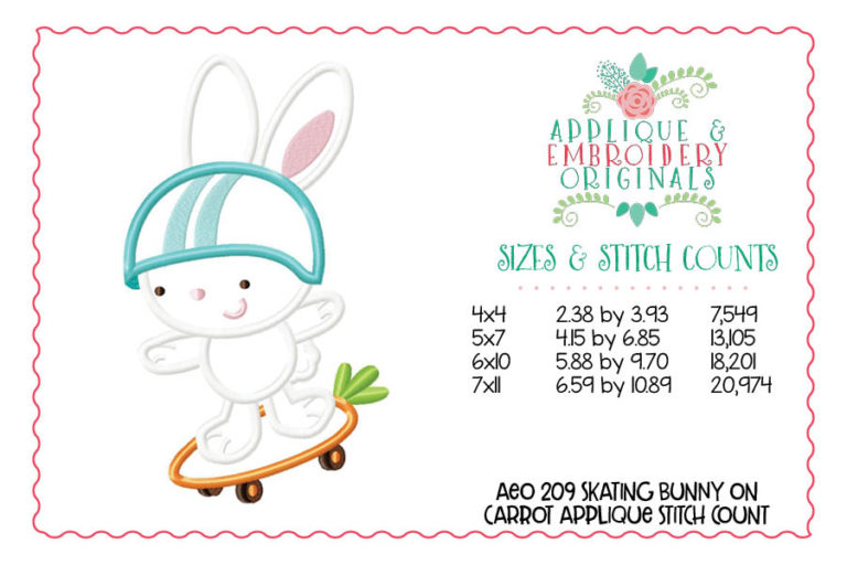 209 Skating Bunny on Carrot Applique Design - Image 3