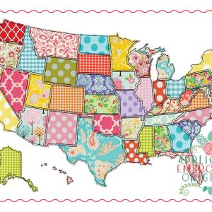 213 USA Map of United States America Applique Design