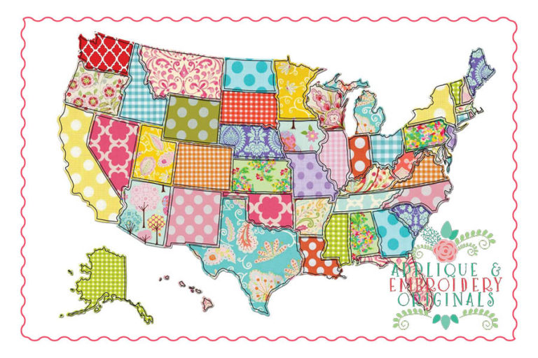 213 USA Map of United States America Applique Design