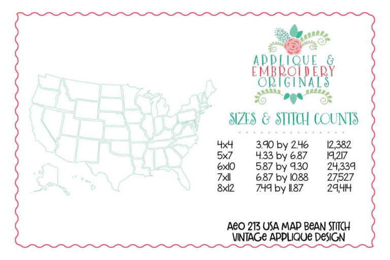 213 USA Map of United States America Applique Design - Image 2