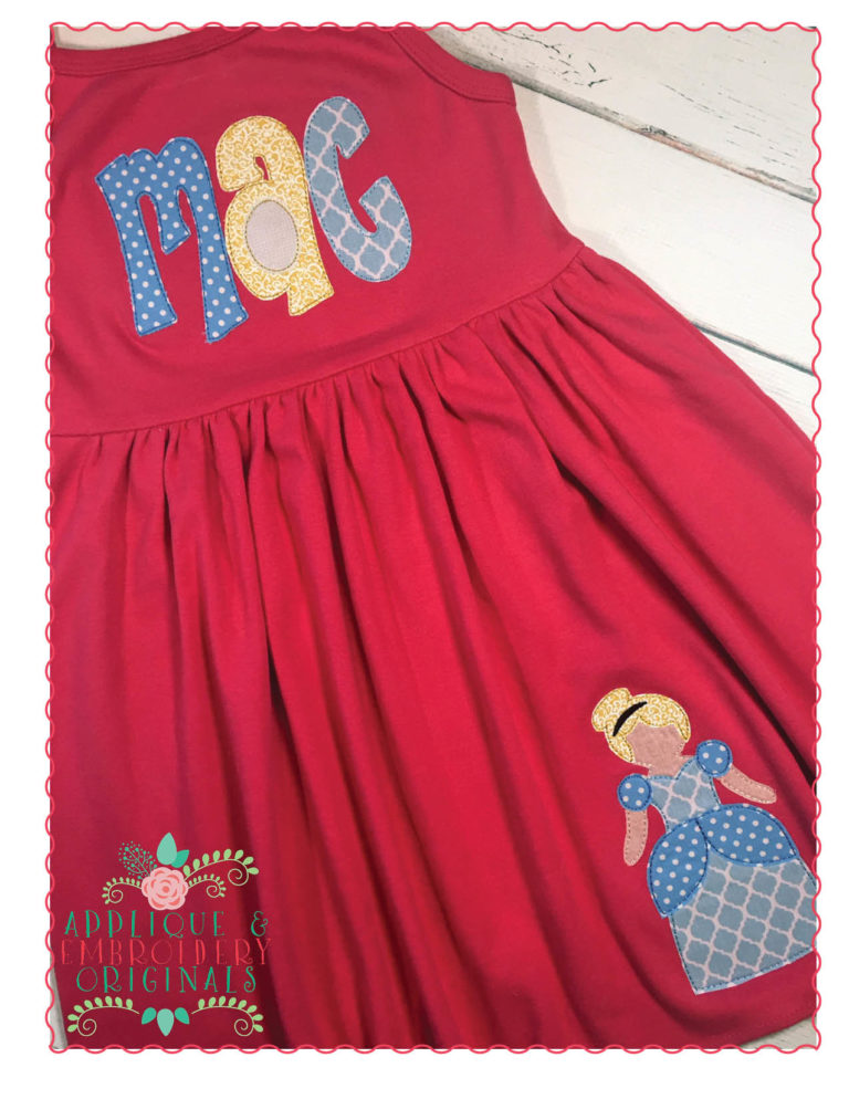 217 Blue Princess Girl Simple Stitch Applique Design - Image 3