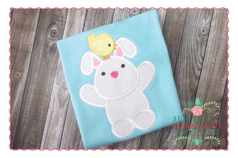 222 Bunny Rabbit with Chickadee Applique Design