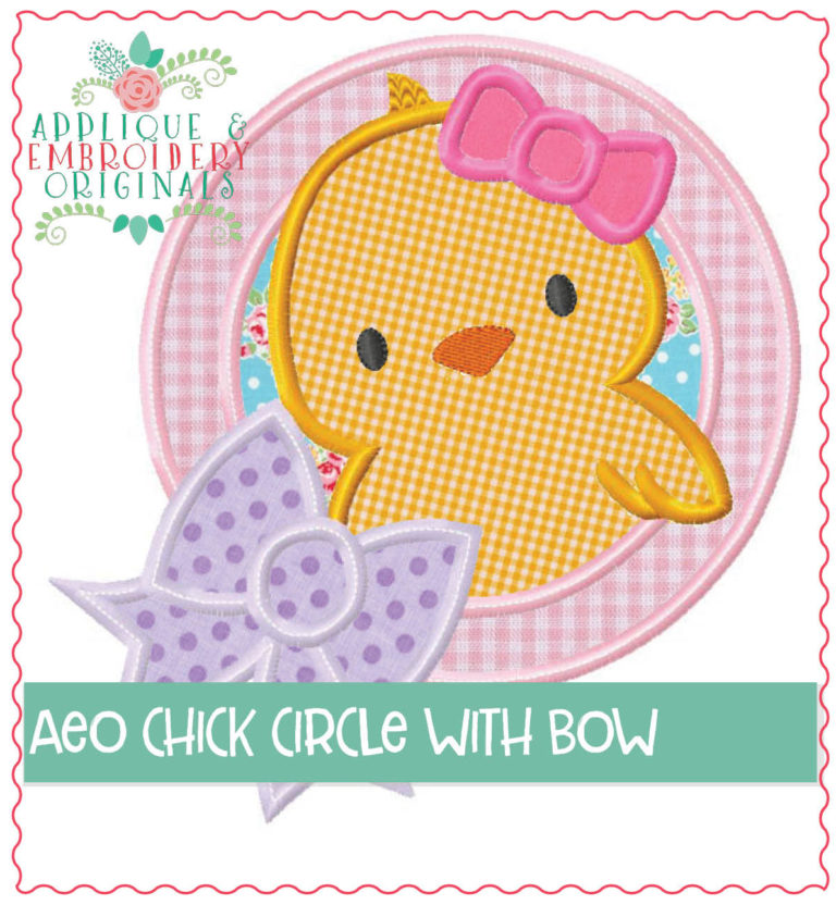 223 Chick Circle with Bow Patch Applique Design - Image 2