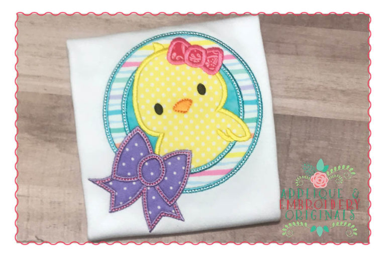 223 Chick Circle with Bow Patch Applique Design