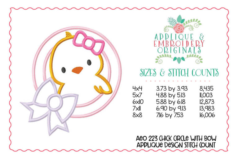 223 Chick Circle with Bow Patch Applique Design - Image 4