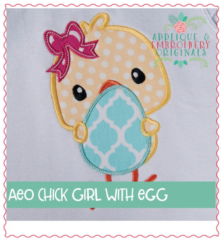 225 Chick Girl with Egg and Bow Applique Design - Image 2