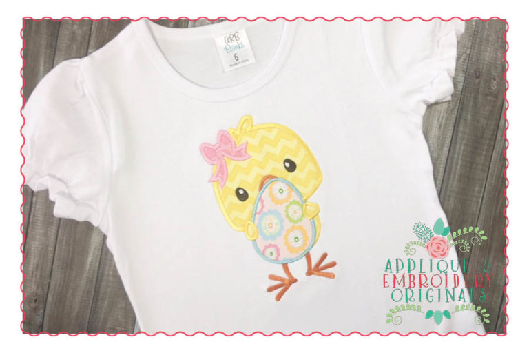 225 Chick Girl with Egg and Bow Applique Design - Image 3
